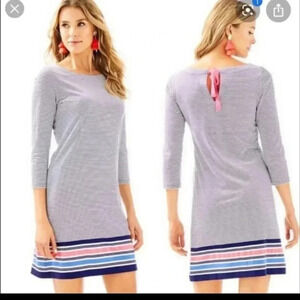 Lilly Pulitzer Noelle True Navy Bayside Stripe Engineered Keyhole Dress(M)